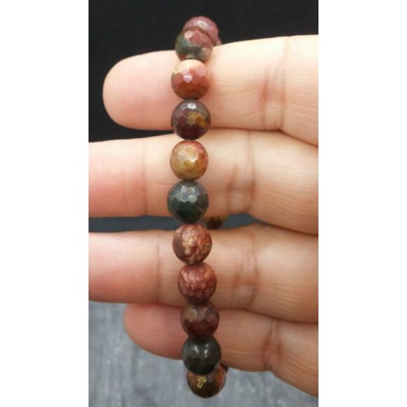 Unakite Gemstone Bracelet Artisan Stretch 8mm Faceted Jasper Beaded Boho New - Picture 4 of 9